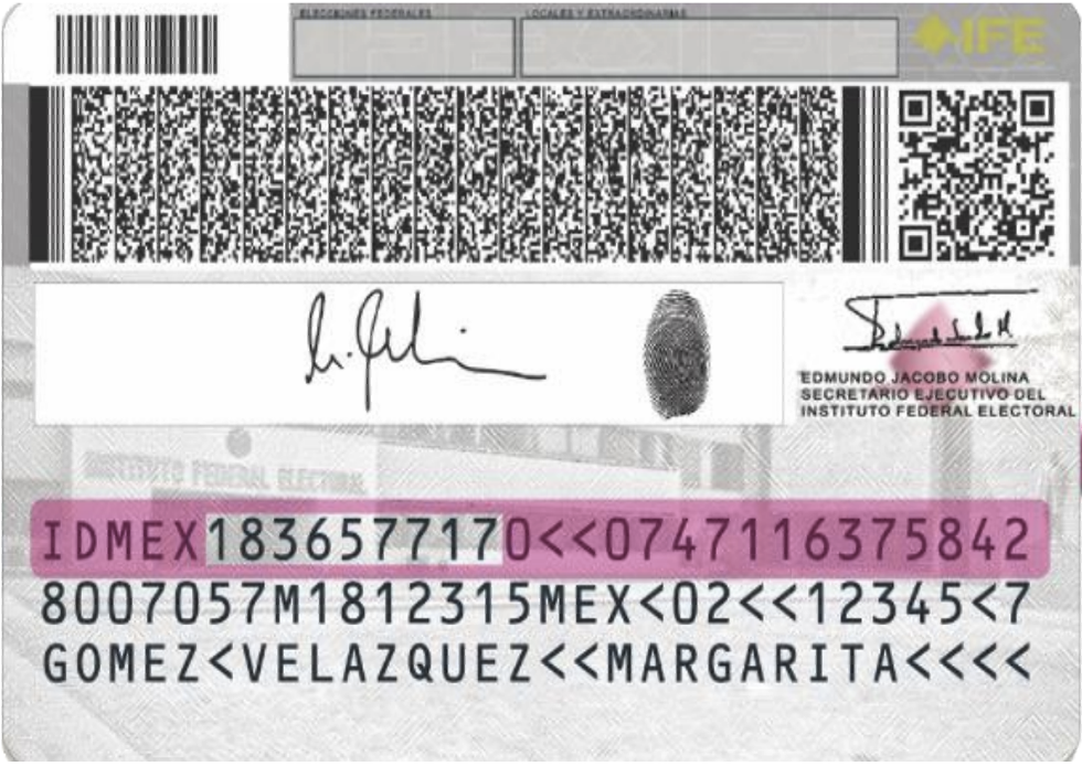 Ejemplo de número de identificación en INE